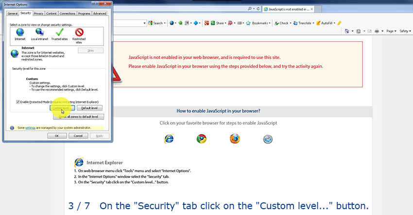 Steps to enable JavaScript at your web browser