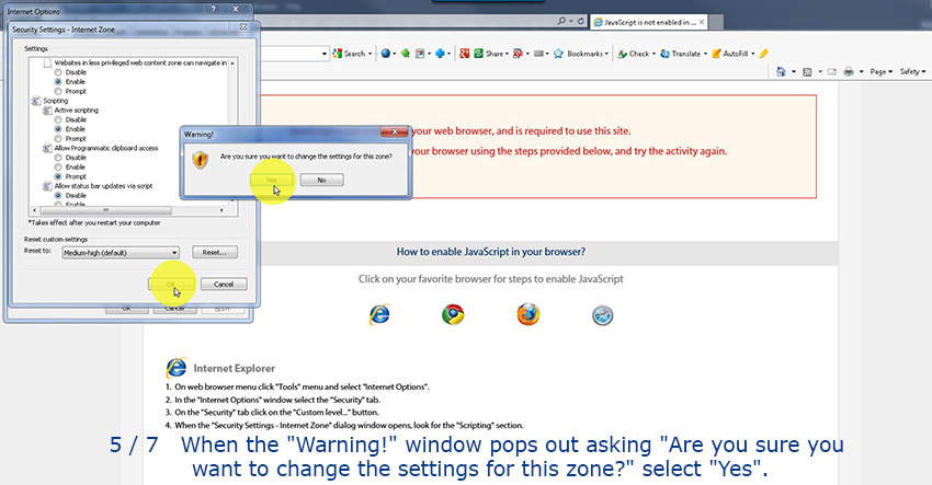 Steps to enable JavaScript at your web browser