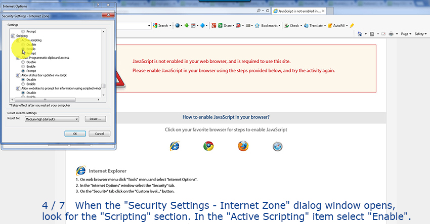 Steps to enable JavaScript at your web browser
